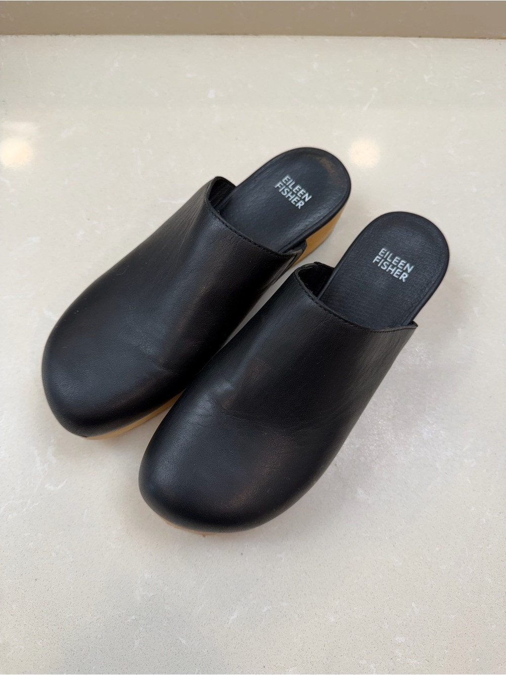 Eileen Fisher Black Leather Slip-On Mules